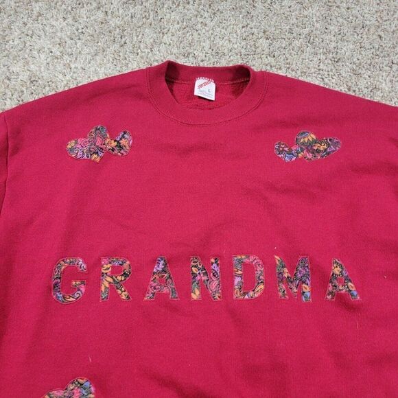 Vintage Jerzees Sweatshirt Large Red Grandma Embroidered Long Sleeve Made In USA - Picture 3 of 8